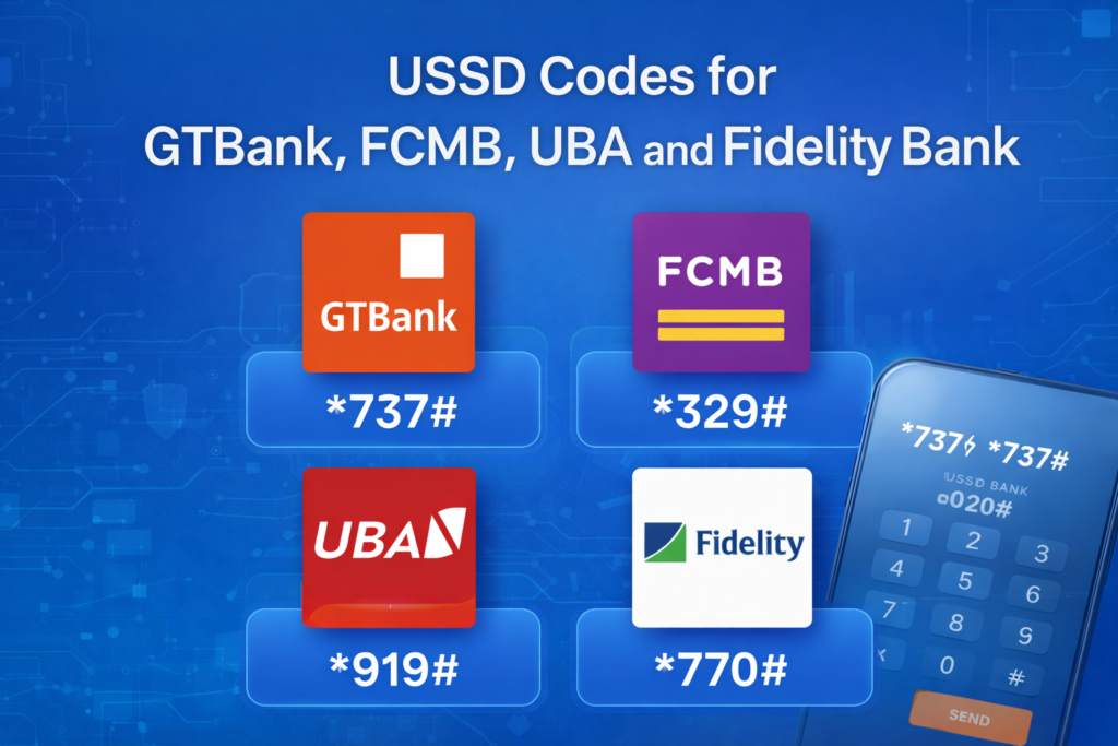 USSD codes for GTBank FCMB UBA and Fidelity